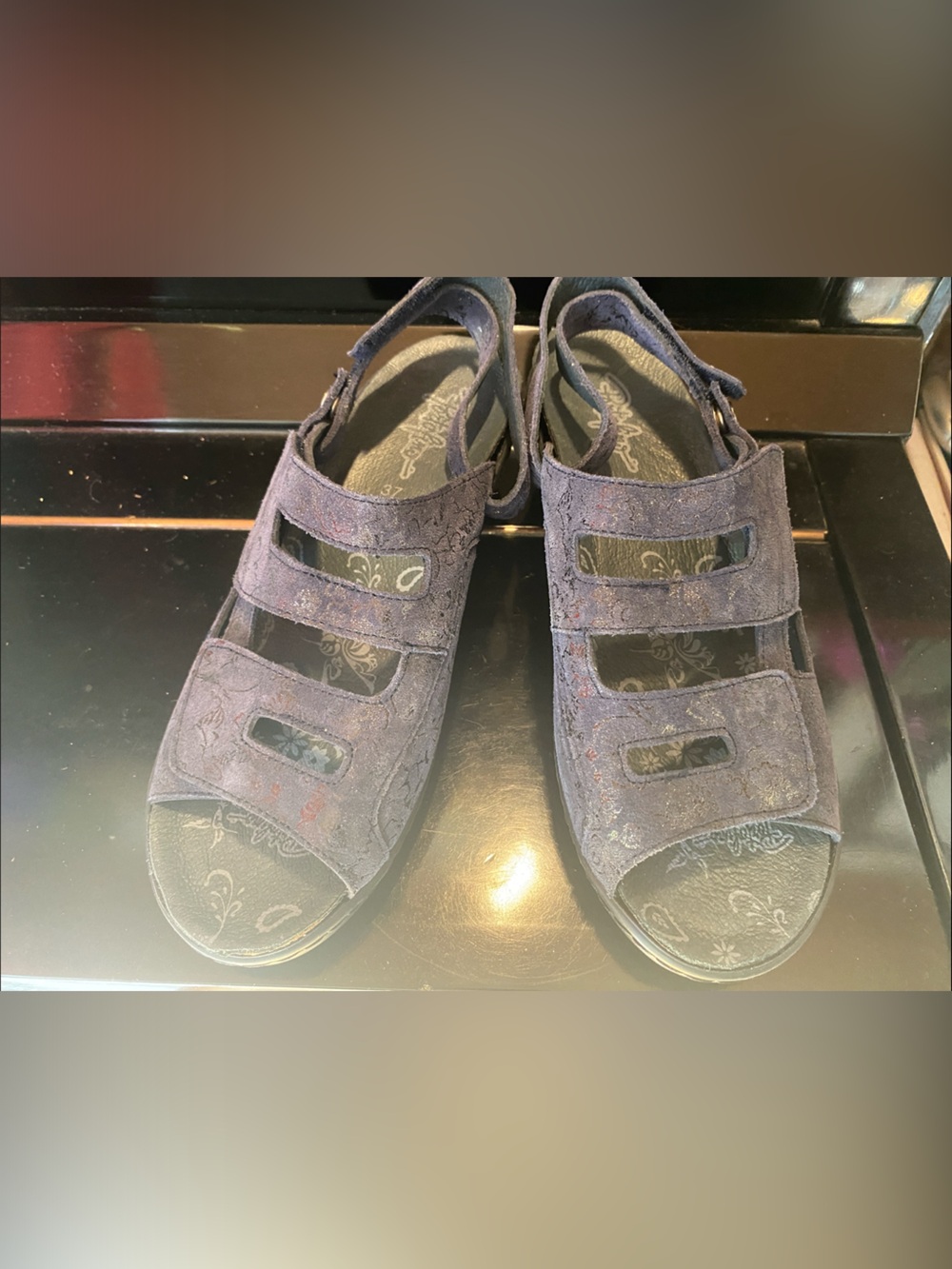 Portofino NEW Sparkle Navy Suede Three-Strap Slingback Comfort Sandals